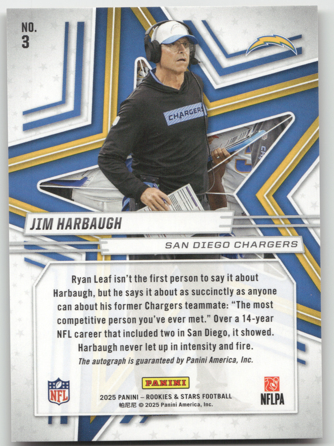 2025 Panini Rookies & Stars Jim Harbaugh #3 Signature Orange 152/199