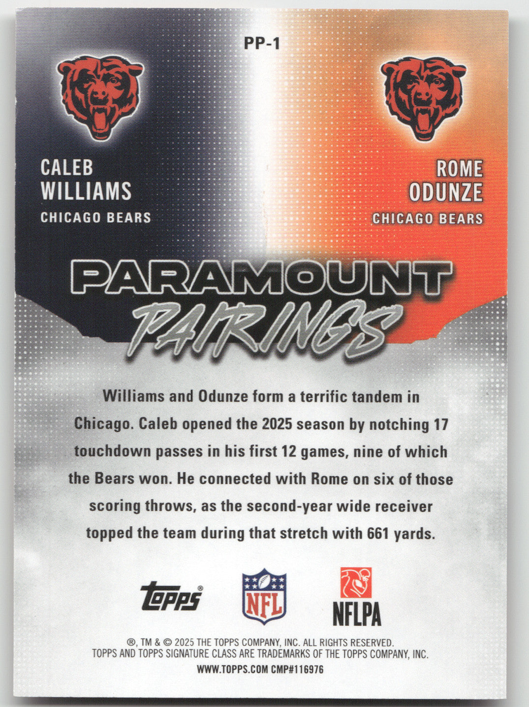2025 Topps Signature Class Paramount Pairings C.Williams/Odunze #PP-1 Red 02/25