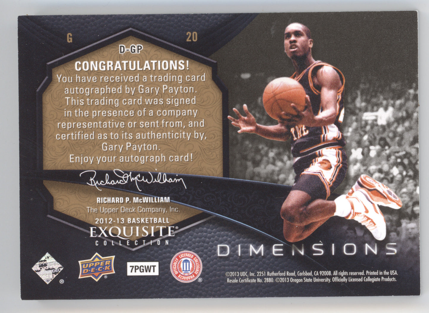 2012 Upper Deck Exquisite Collection Dimensions Gary Payton #D-GP