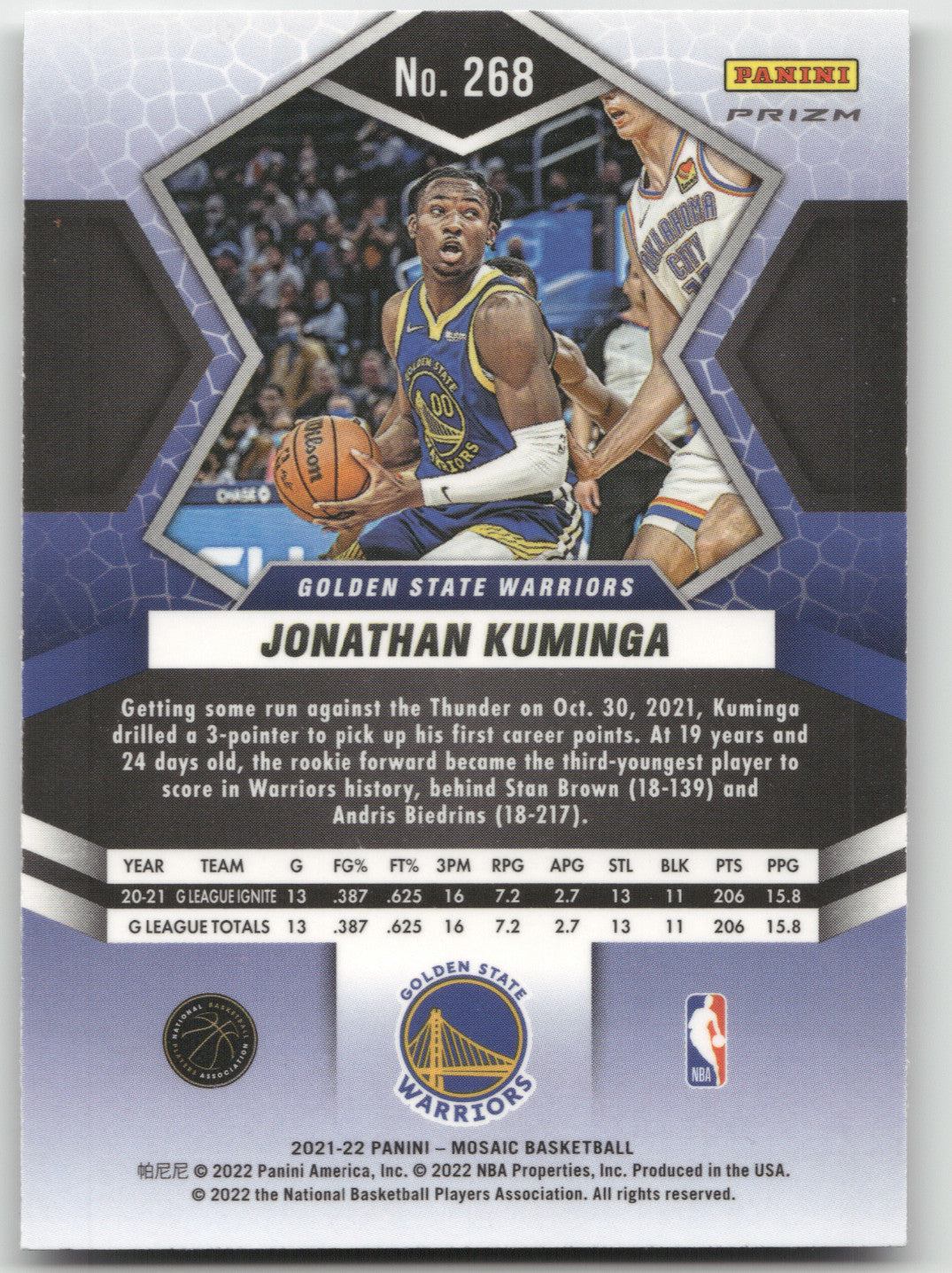 2021 Panini Mosaic Jonathan Kuminga #268 Genesis RC