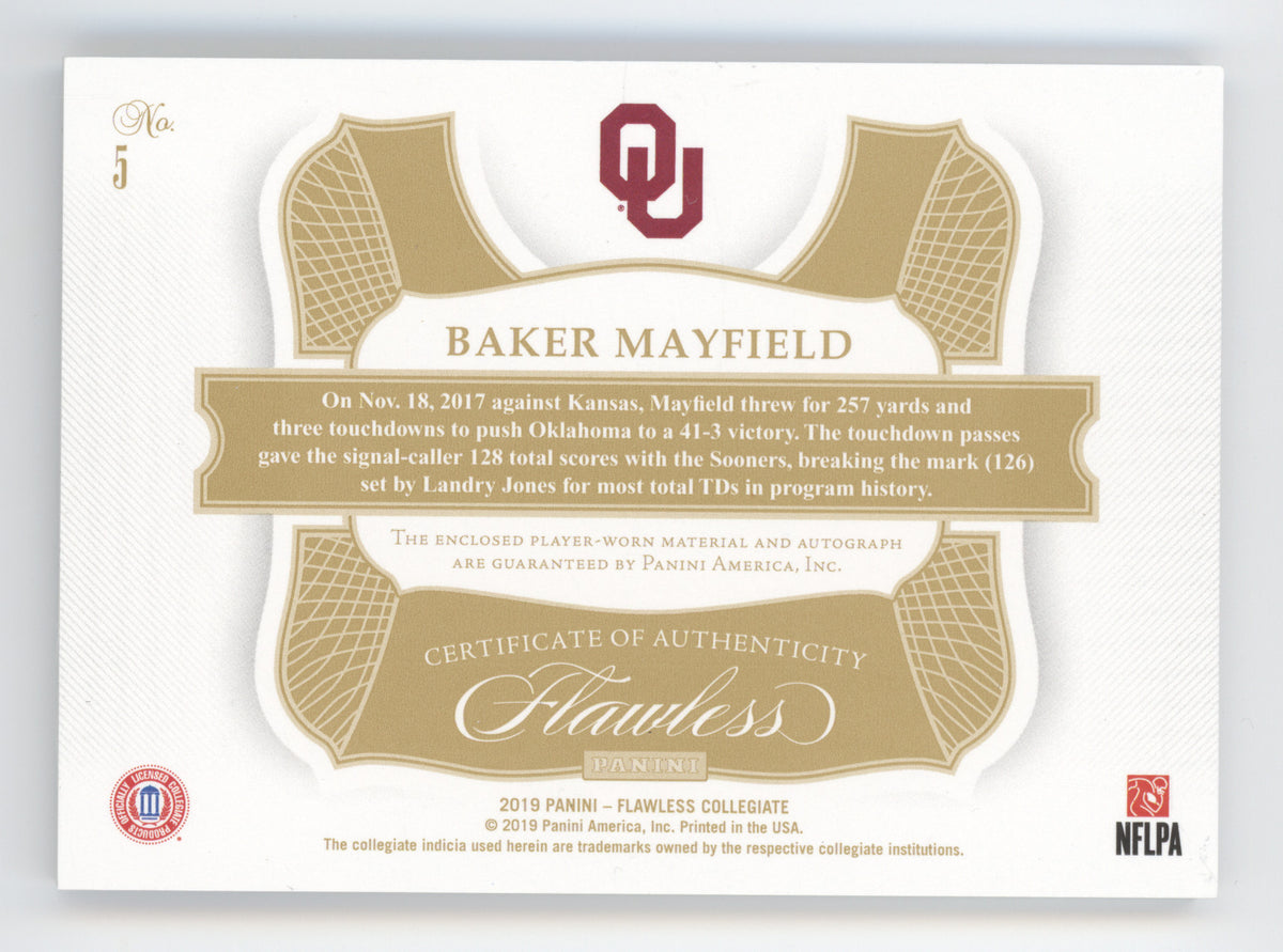 2019 Panini Flawless Collegiate Baker Mayfield #5 Star Swatch Signatures 12/20