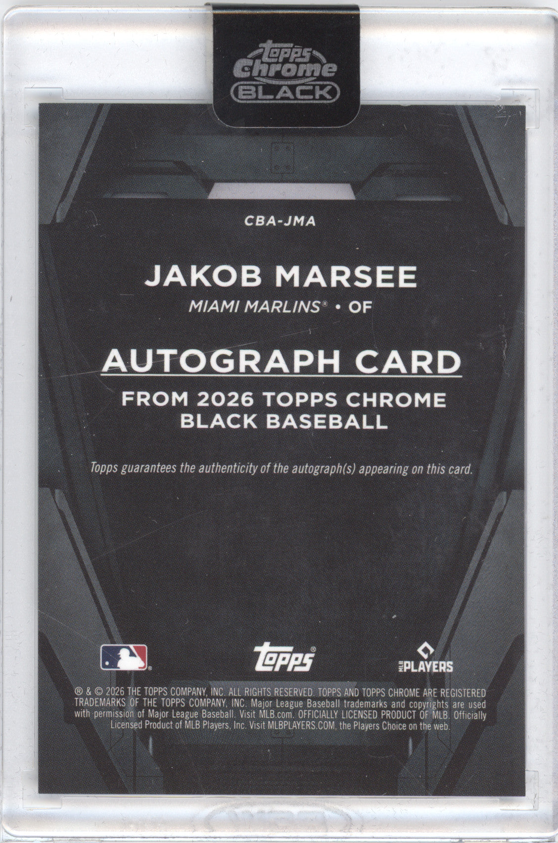 2026 Topps Chrome Black Autograph Jakob Marsee #CBA-JMA Green 51/99 RC