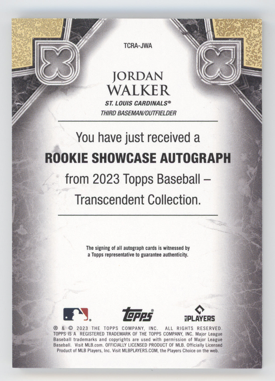 2023 Topps Transcendent Collection Jordan Walker #JWA Rookie Autograph 14/20 RC