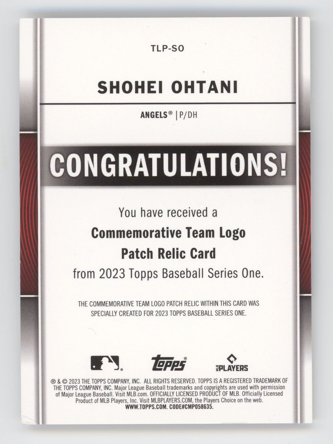 2023 Topps Series 1 Shohei Ohtani #TLP-SO Commemorative Team Logo Patch Relic