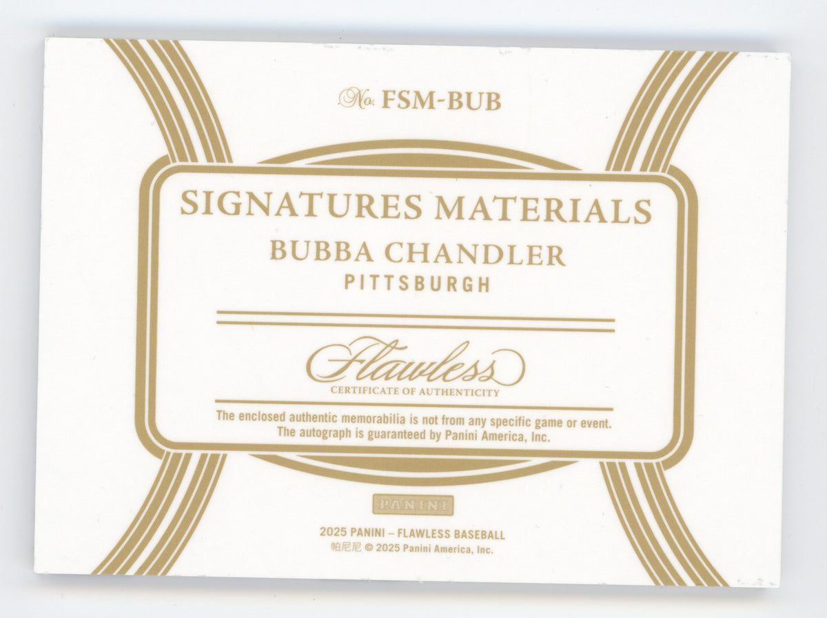 2025 Panini Flawless Signatures Materials Bubba Chandler #FSM-BUB 06/15