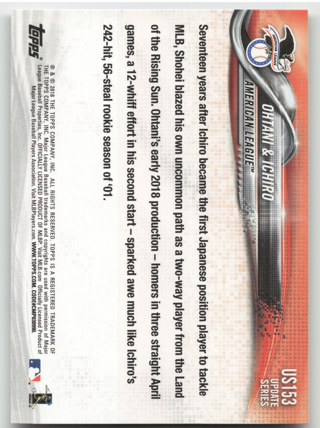 2018 Topps Update Series Shohei Ohtani Ichiro Suzuki #US153