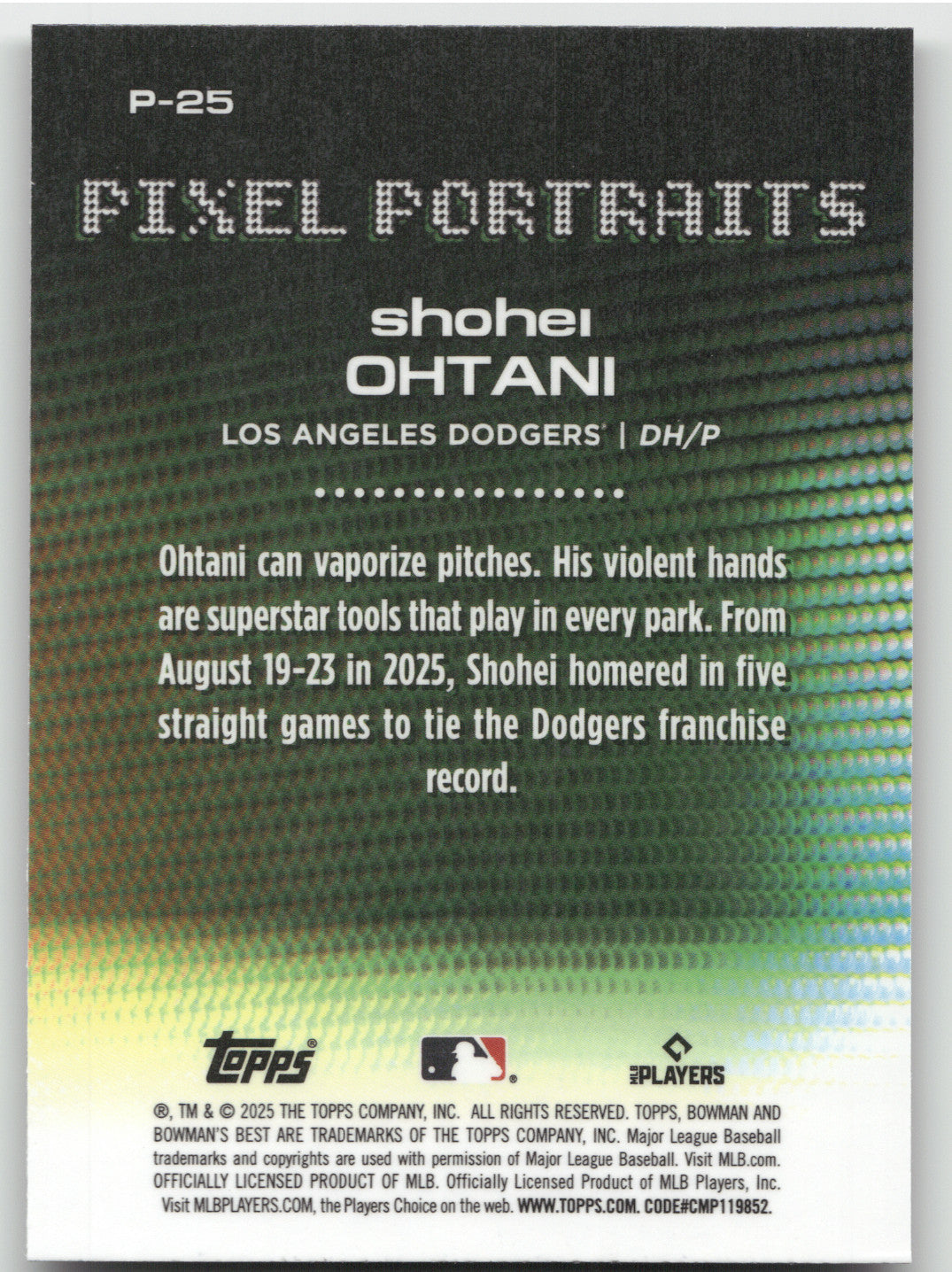 2025 Bowman's Best Pixel Portraits Shohei Ohtani #P-25