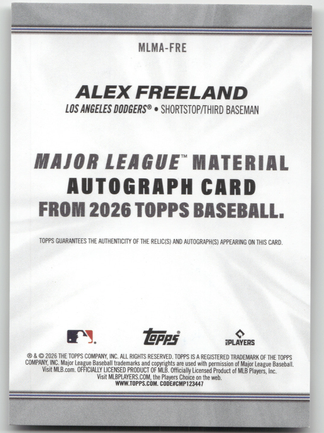 2026 Topps Major League Material Alex Freeland Patch Auto RC