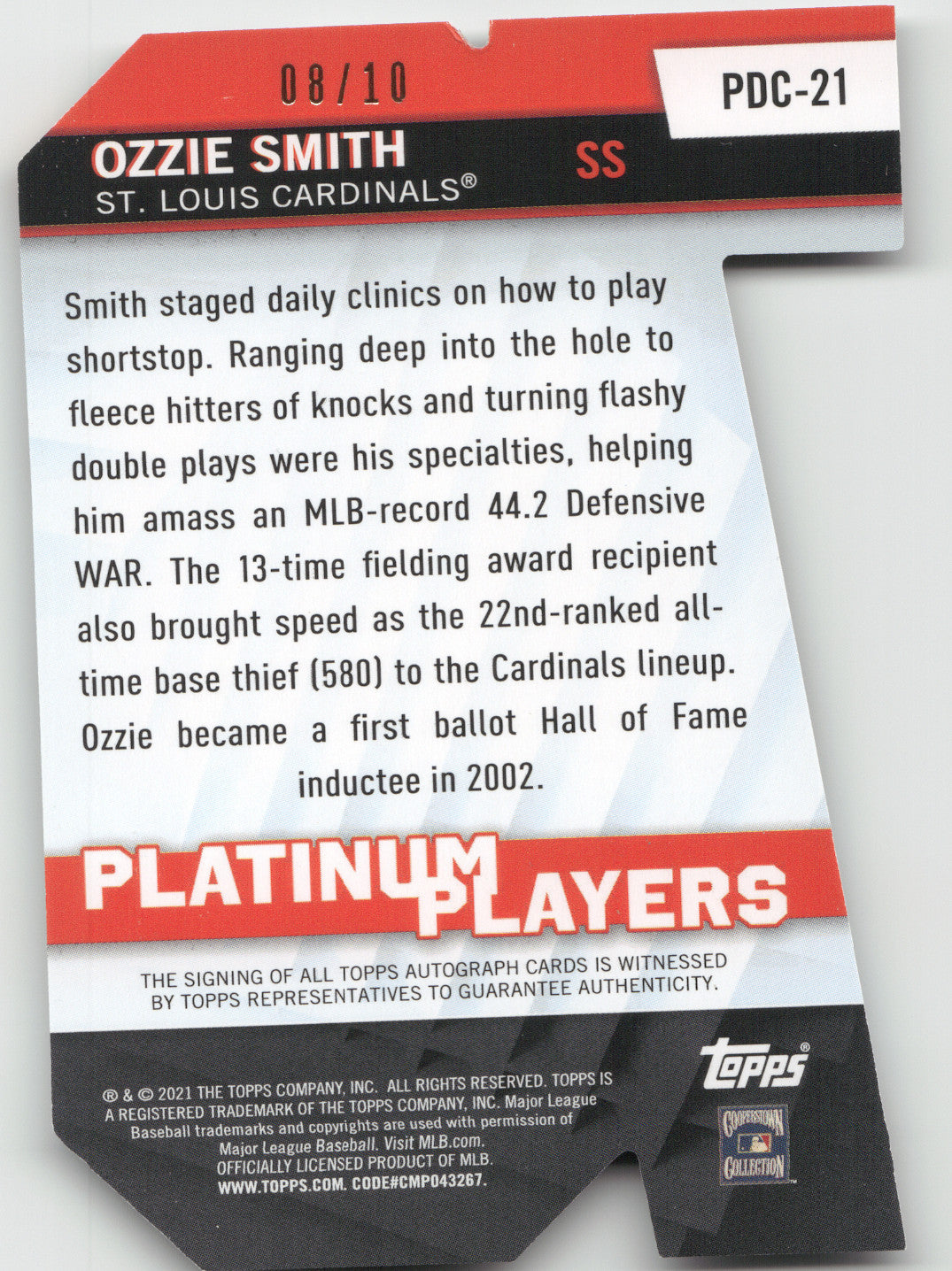 2021 Topps Platinum Players Ozzie Smith #PDC-21 08/10