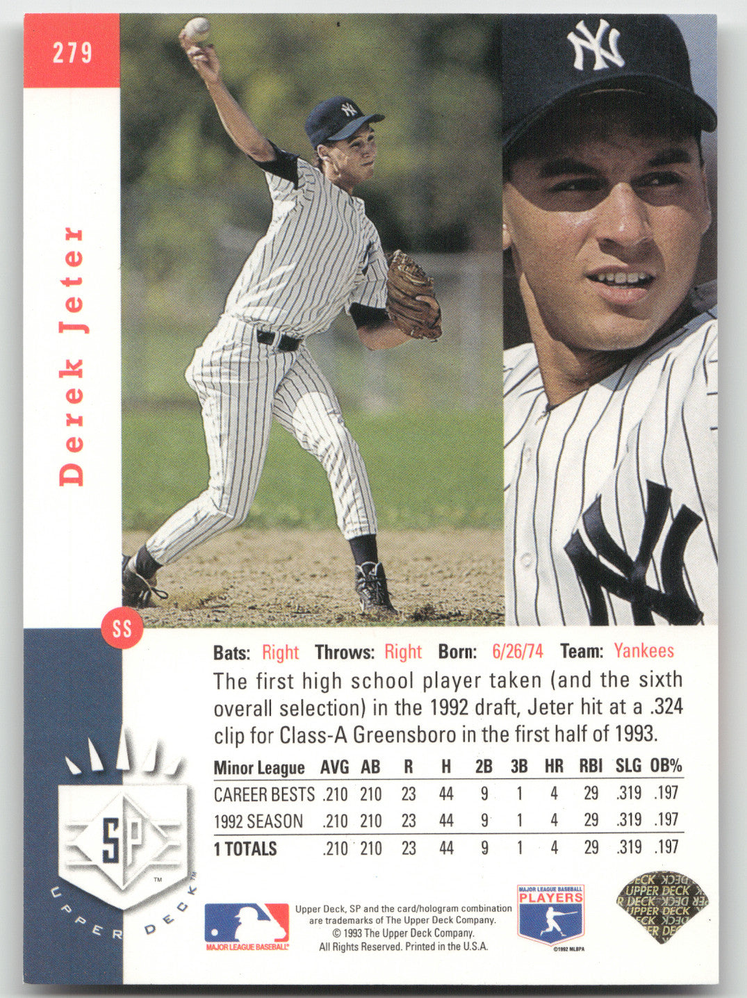 1993 Upper Deck SP Derek Jeter #279
