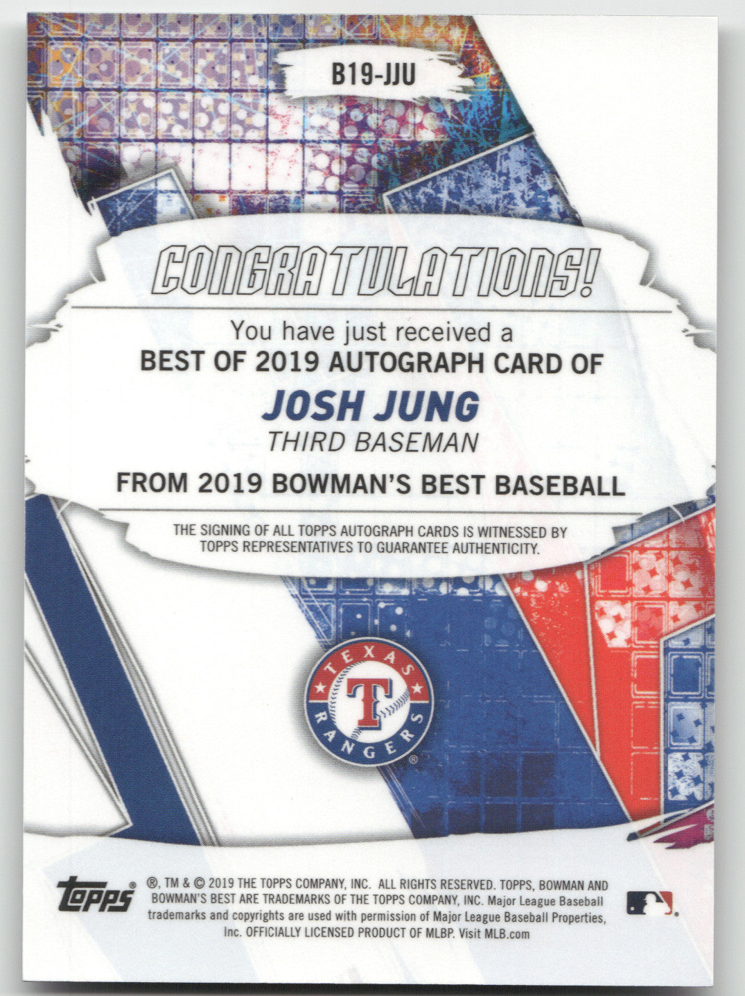 2019 Bowman's Best Josh Jung #B19-JJU