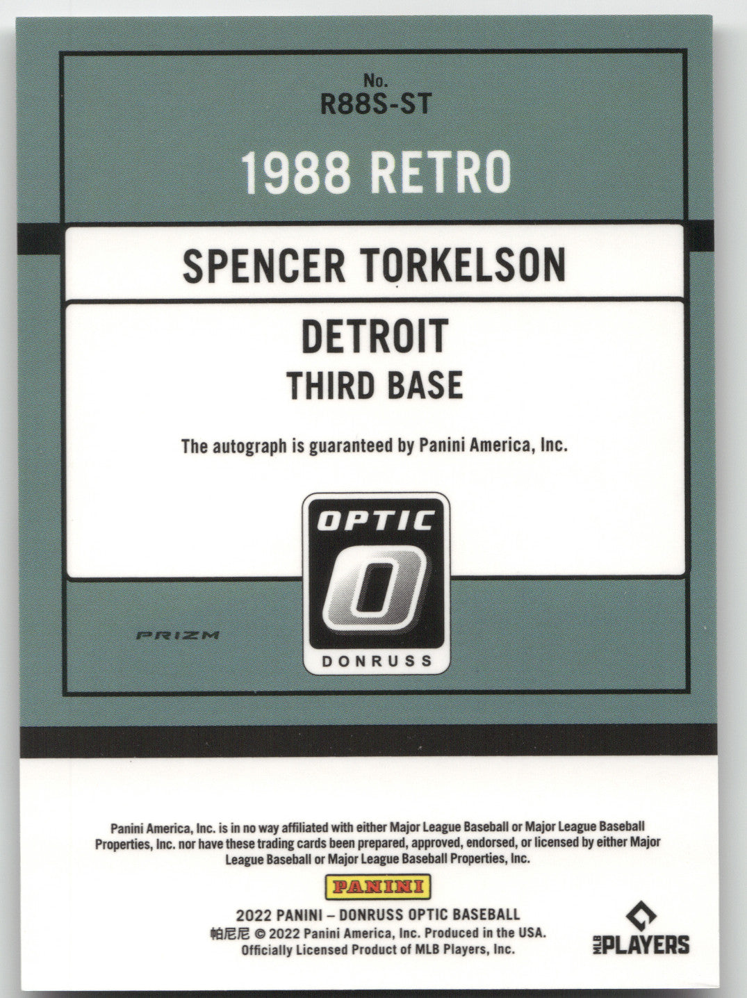 2022 Panini Donruss Optic Prizm 1988 Retro Spencer Torkelson #R88S-ST