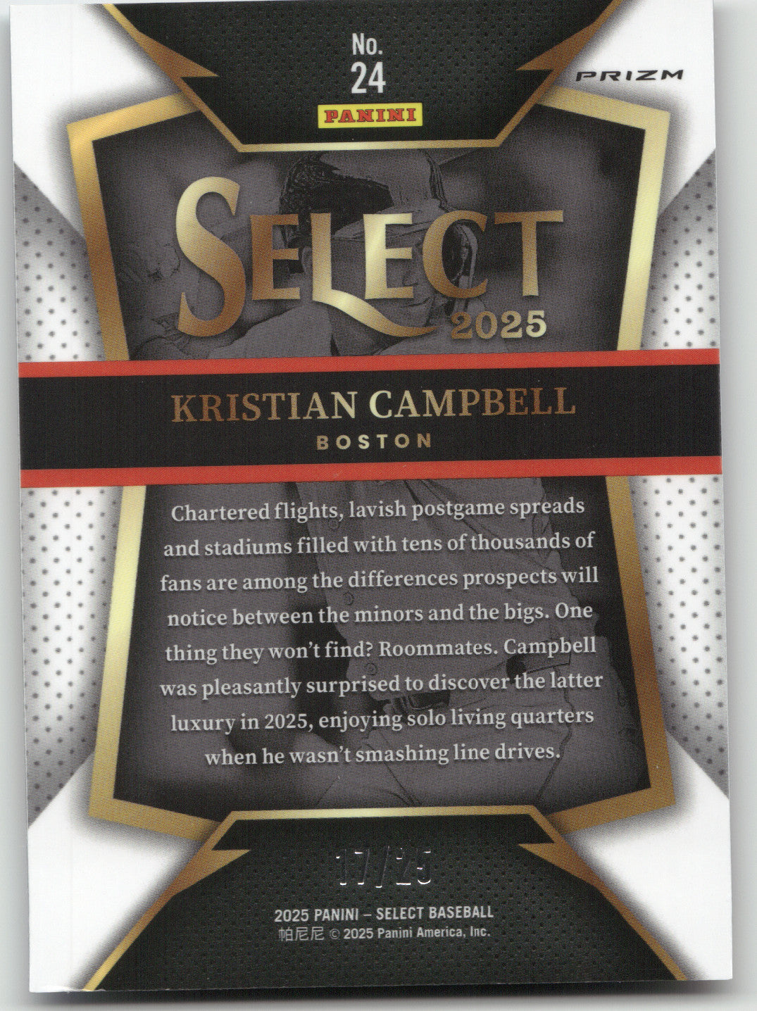 2025 Panini Select Baseball Prizm Kristian Campbell #24 Tie-Dye 17/25 RC