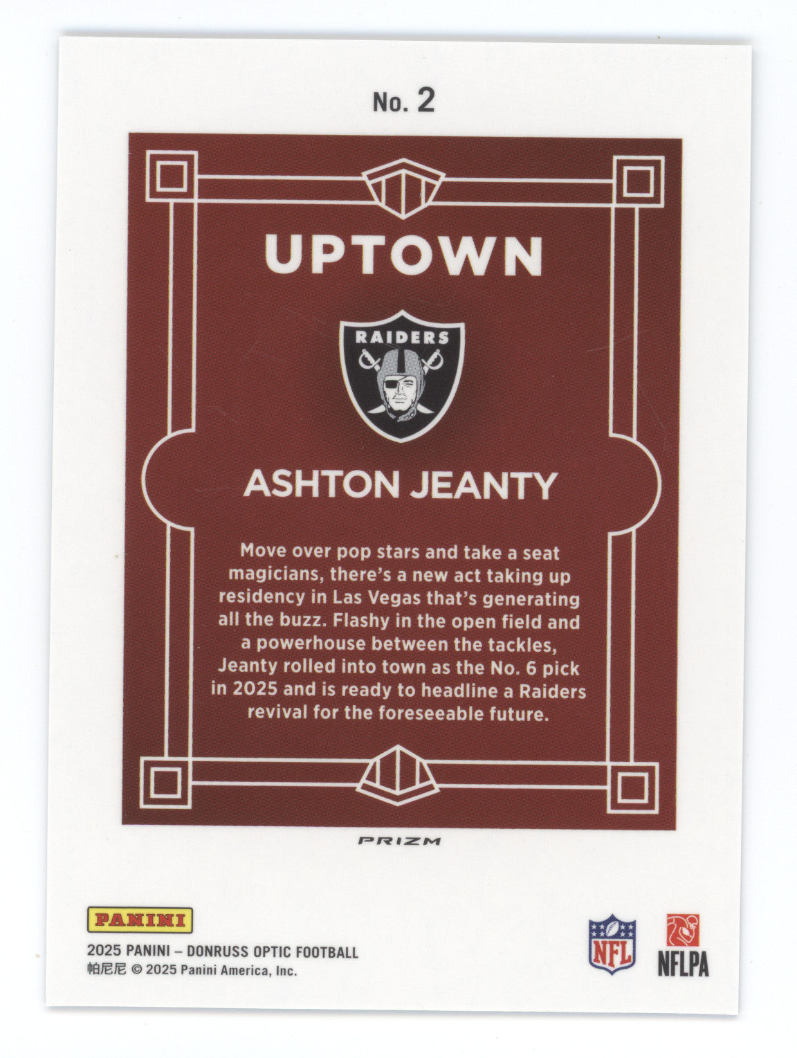 2025 Donruss Optic Uptown Ashton Jeanty #2 RC