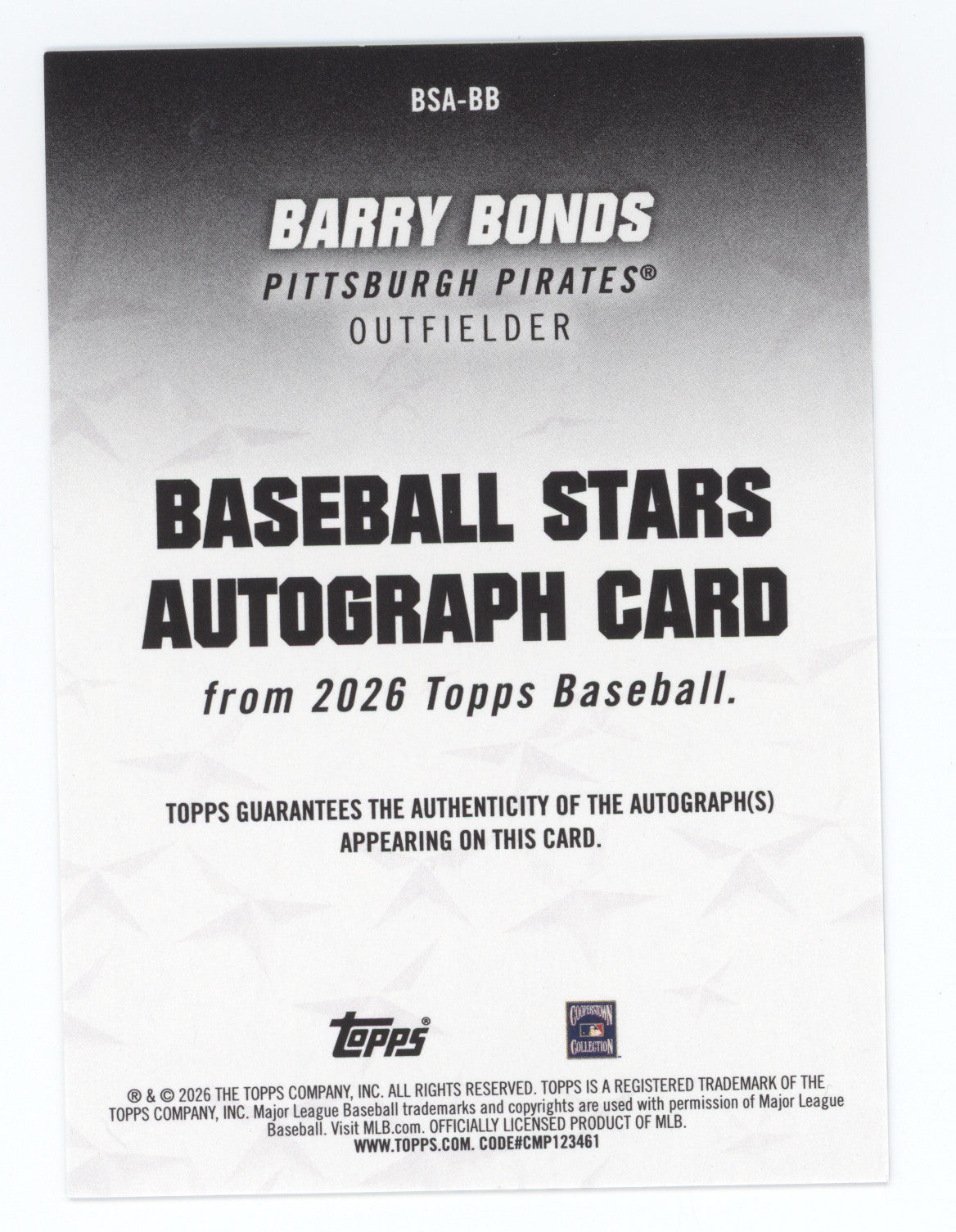 2026 Topps Baseball Stars Autograph Barry Bonds #BSA-BB