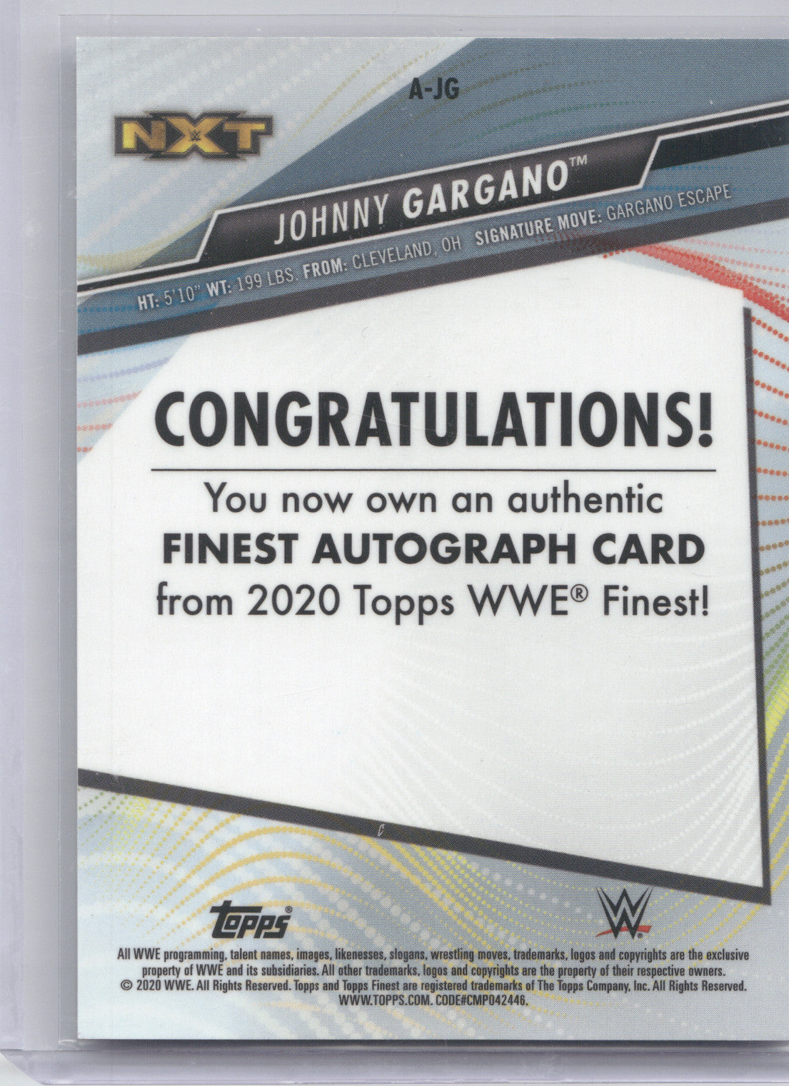 2020 Topps WWE Finest Autograph Johnny Gargano #A-JG Black 22/25