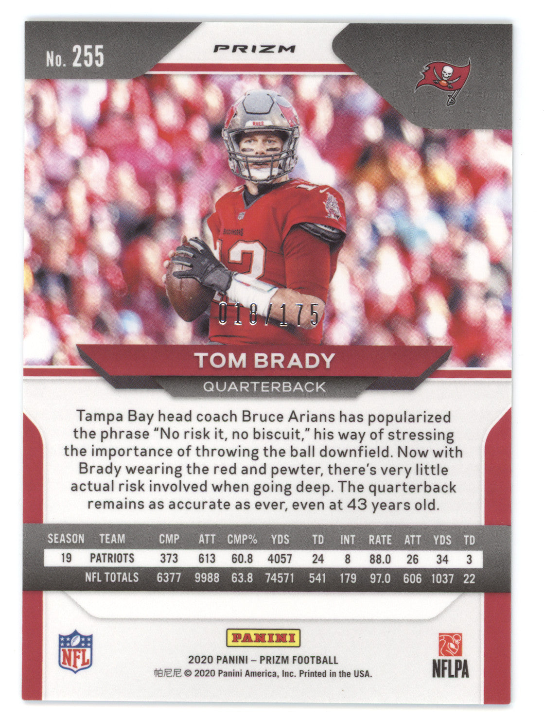 2020 Panini Prizm Tom Brady #255 Green Hyper 010/175