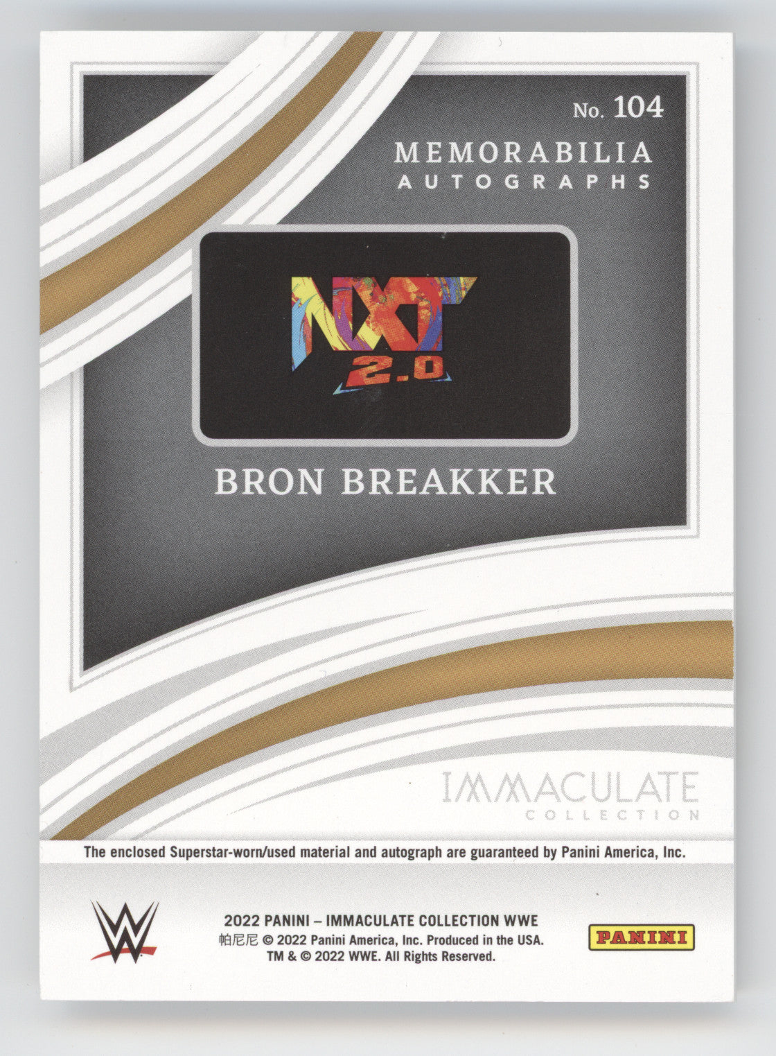 2022 Panini Immaculate Memorabilia Autographs Bron Breakker #104 Gold 09/10 RC
