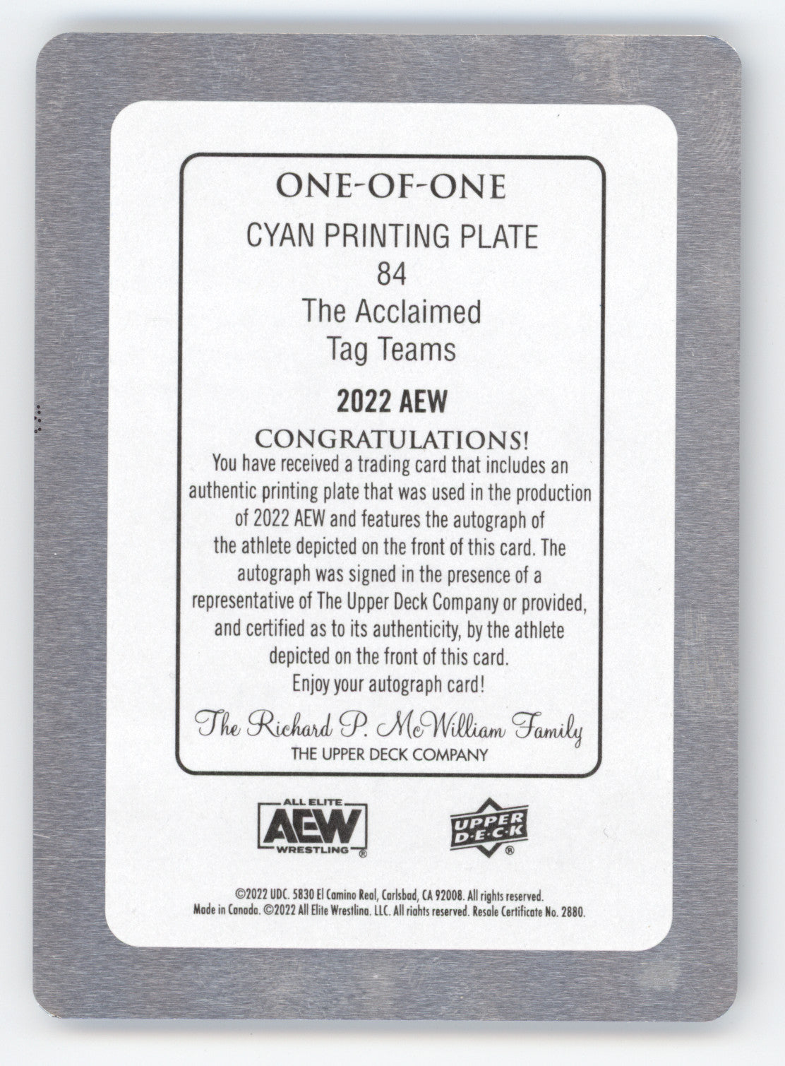 2022 Upper Deck AEW Tag Teams Anthony Bowens Max Caster #84 Cyan Printing Plate
