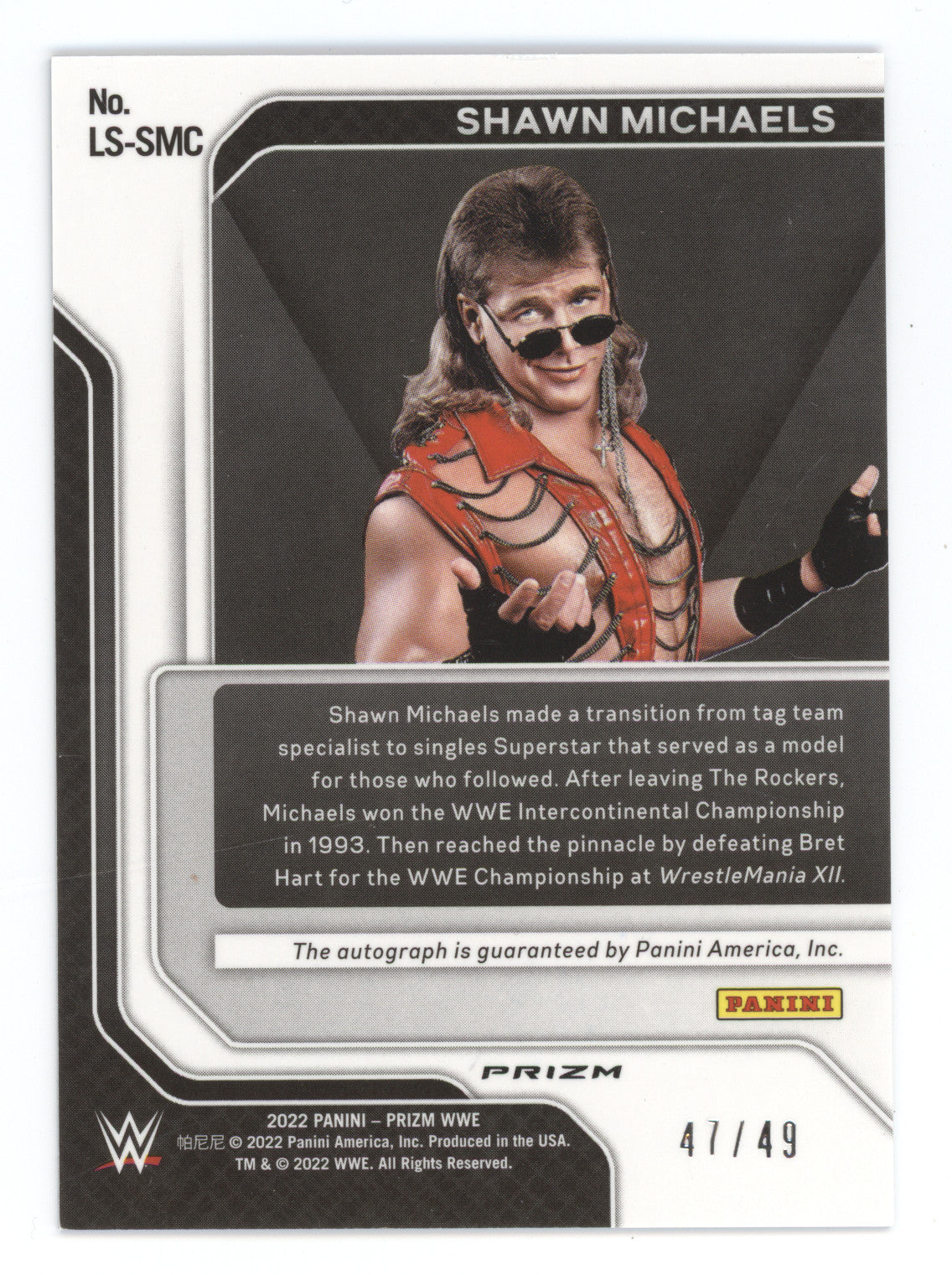 2022 Panini Prizm WWE Legendary Signatures Shawn Michaels #LS-SMC Blue 47/49