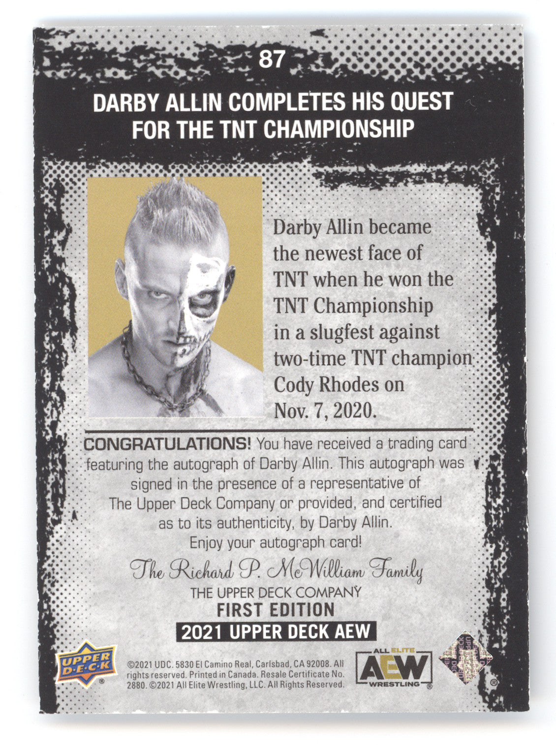 2021 Upper Deck AEW Magazine Darby Allin #87 Autograph 12/25