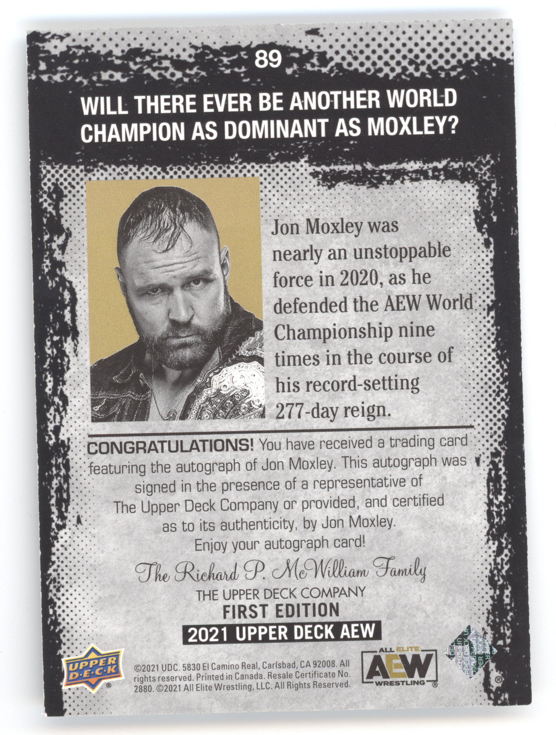 2021 Upper Deck AEW Magazine Autograph Jon Moxley #89