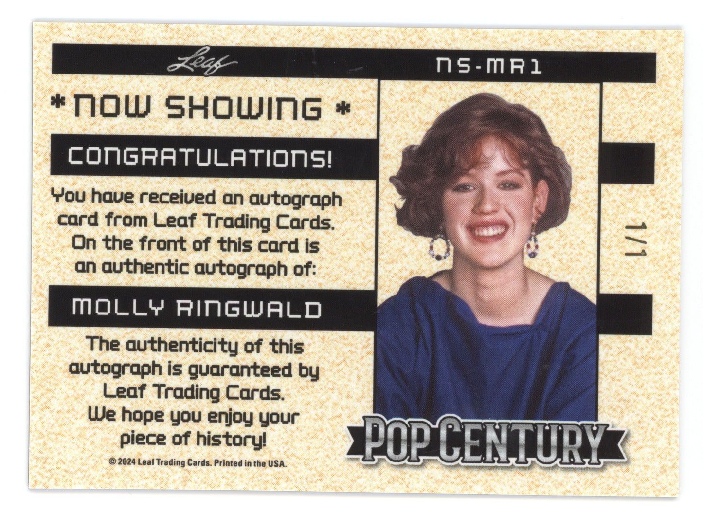2024 Leaf Pop Century Now Showing Autograph Molly Ringwald 1/1 Gold Kaleidoscope