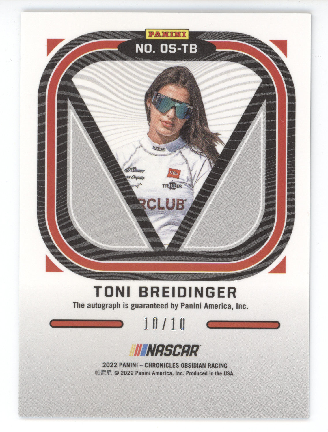 2022 Panini Chronicles Obsidian Signatures Toni Breidinger #OS-TB Yellow 10/10