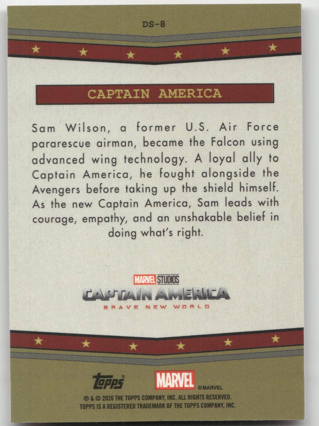 2026 Topps Marvel Captain America Distinguished Service 05/25 #DS-8 Orange