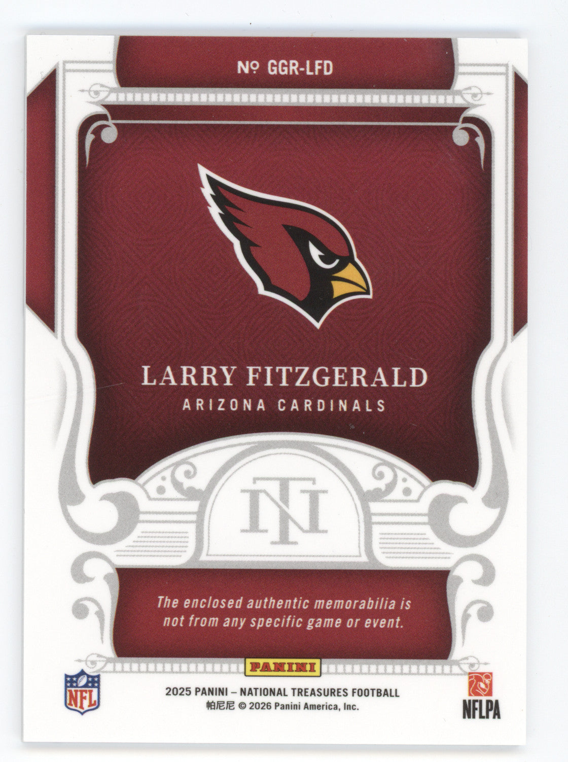 2025 Panini National Treasures Game Gear Larry Fitzgerald #GGR-LFD 92/99