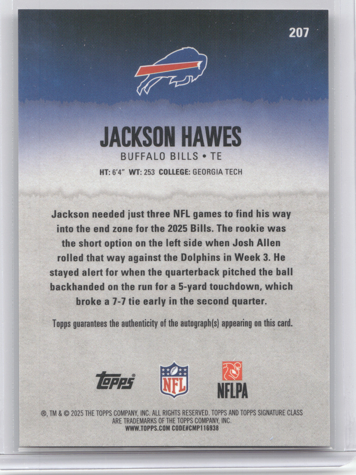 2025 Topps Signature Class Rookie Autographs Jackson Hawes #207 Orange RC 32/50