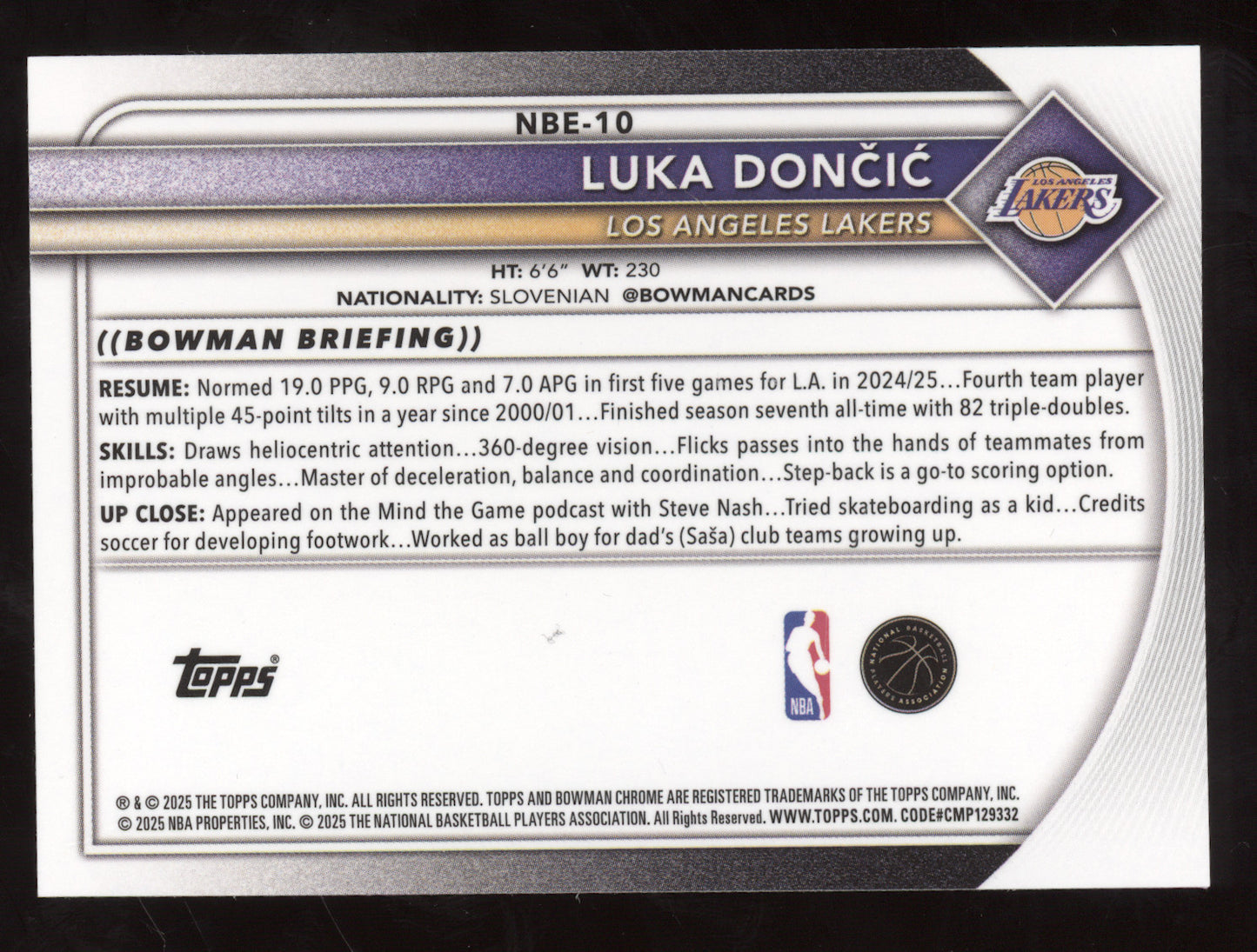 2025 Bowman Chrome Luka Dončić #NBE-10 Etched In Glass