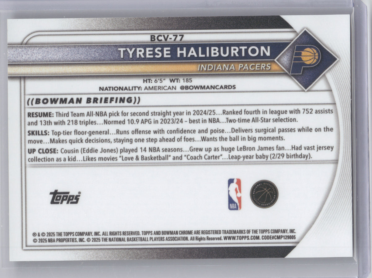 2025 Bowman Chrome Tyrese Haliburton #BCV-77 Reptilian Gold 12/50