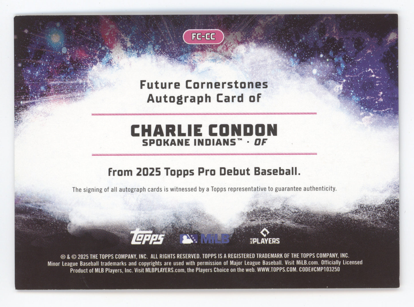 2025 Topps Pro Debut Future Cornerstones Charlie Condon #FC-CC Orange Auto 25/25