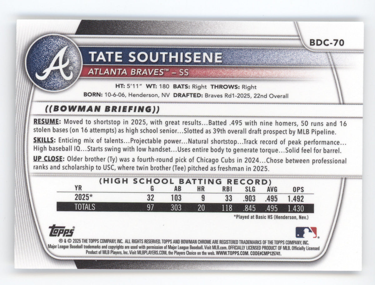 2025 Bowman Chrome Draft Tate Southisene #BDC-70 Etched In Glass