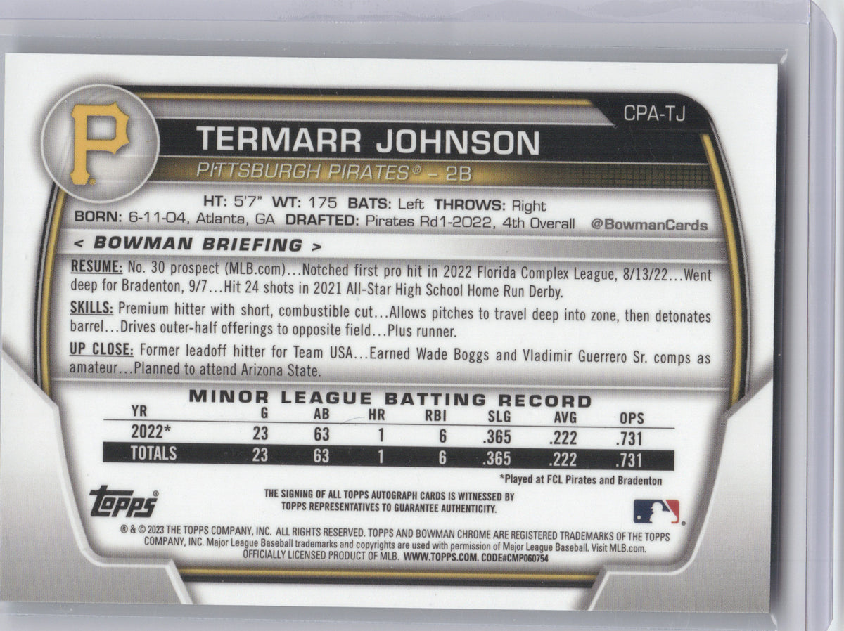 2023 Bowman Chrome Prospect Autograph Termarr Johnson #CPATJ Green Shimmer 58/99