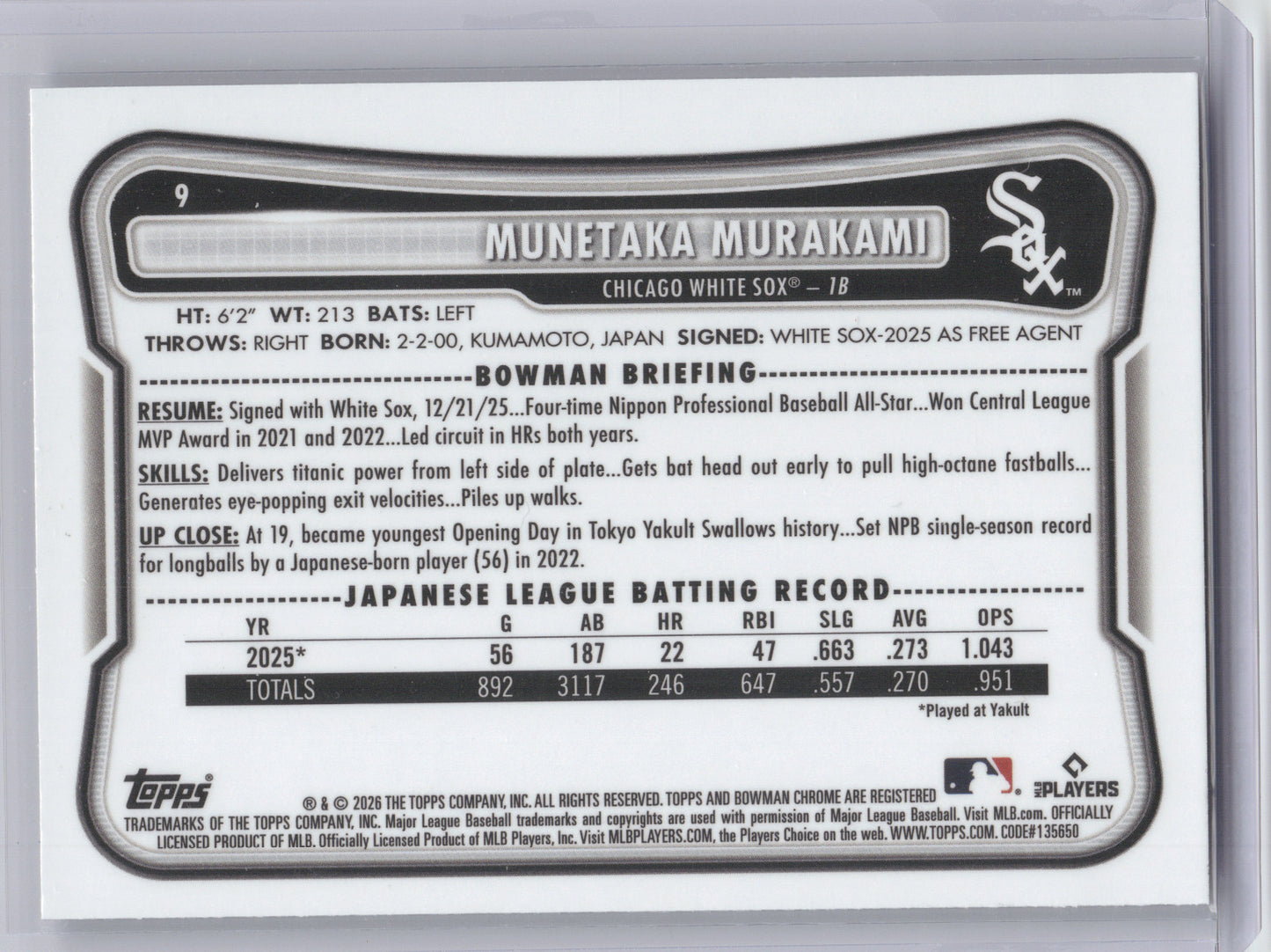 2026 Bowman Chrome Munetaka Murakami #9 RC