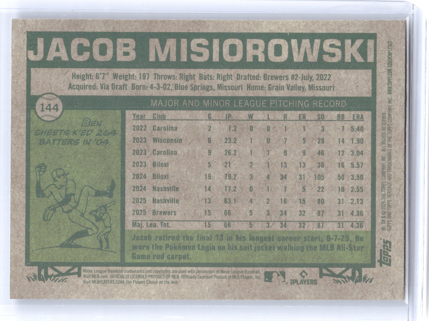 2026 Topps Heritage Jacob Misiorowski #144 Silver Sparkle RC