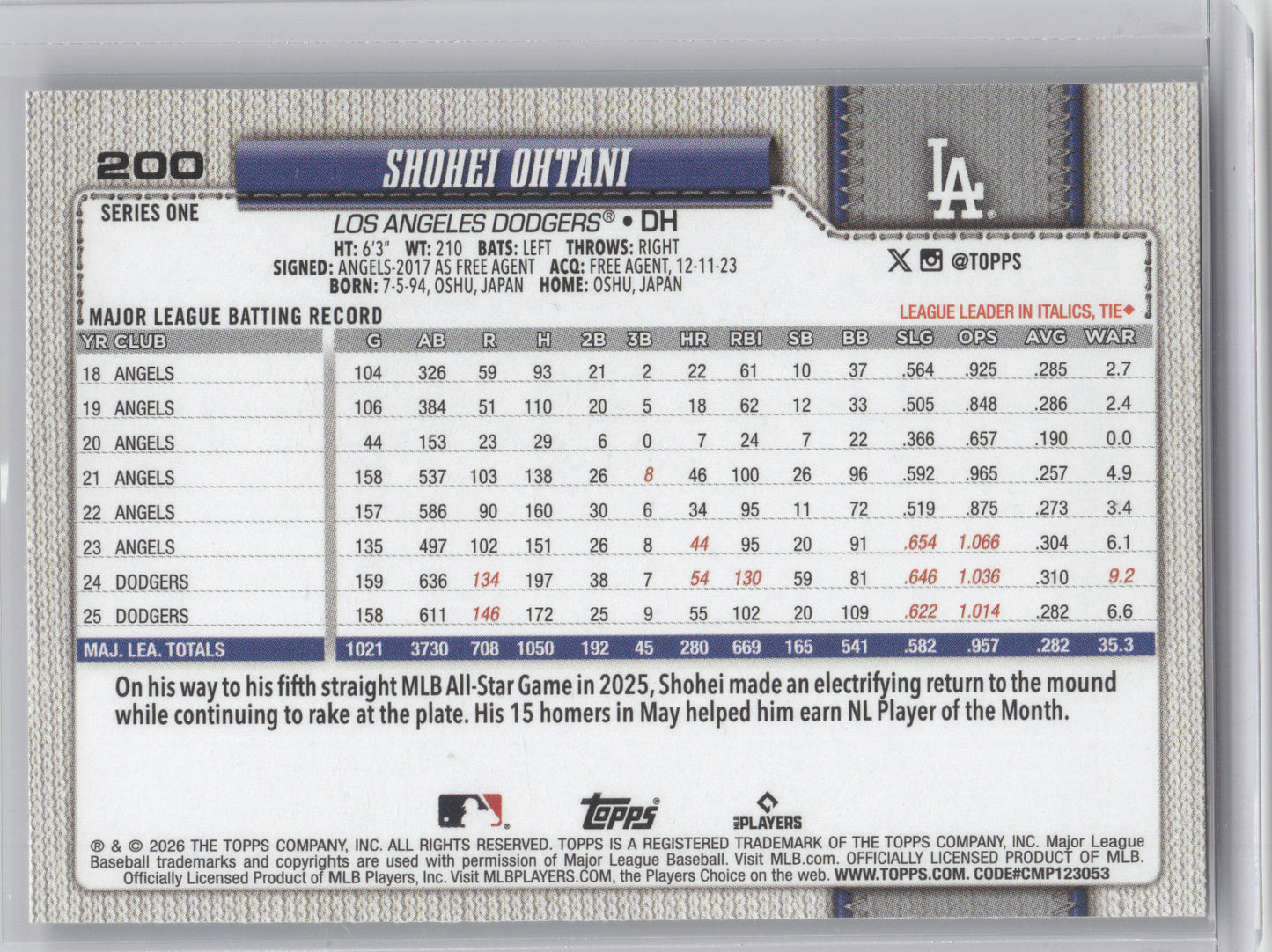 2026 Topps Series One Shohei Ohtani #200 Topps Foil