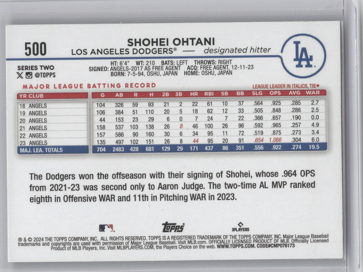2024 Topps Shohei Ohtani #500 Black Crackle Foil