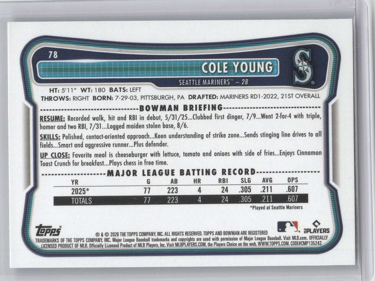 2026 Bowman Cole Young #78 Logo Pattern RC
