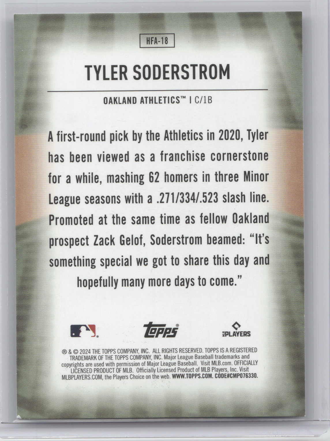 2024 Topps Home Field Advantage Tyler Soderstrom #HFA-18 RC