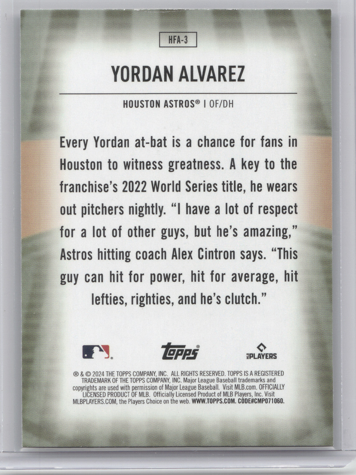 2024 Topps Home Field Advantage Yordan Alvarez #HFA-3