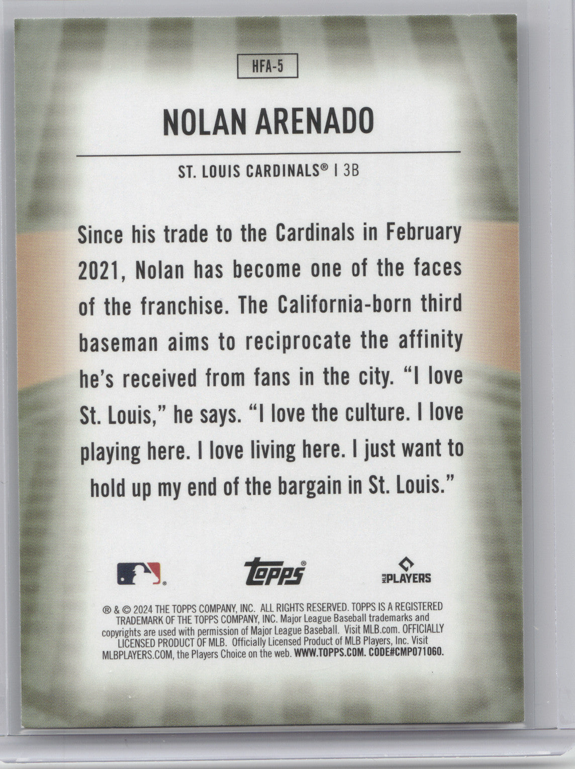 2024 Topps Home Field Advantage Nolan Arenado #HFA-5