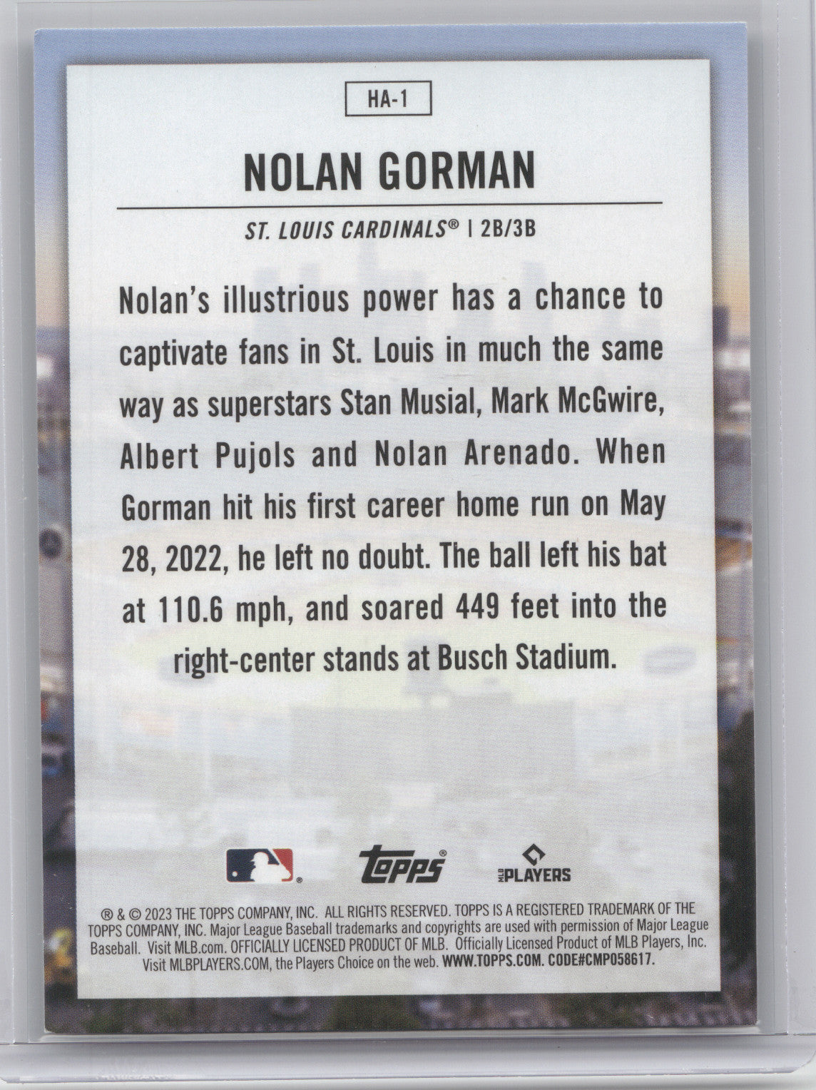 2023 Topps Home Field Advantage Nolan Gorman #HA-1 RC