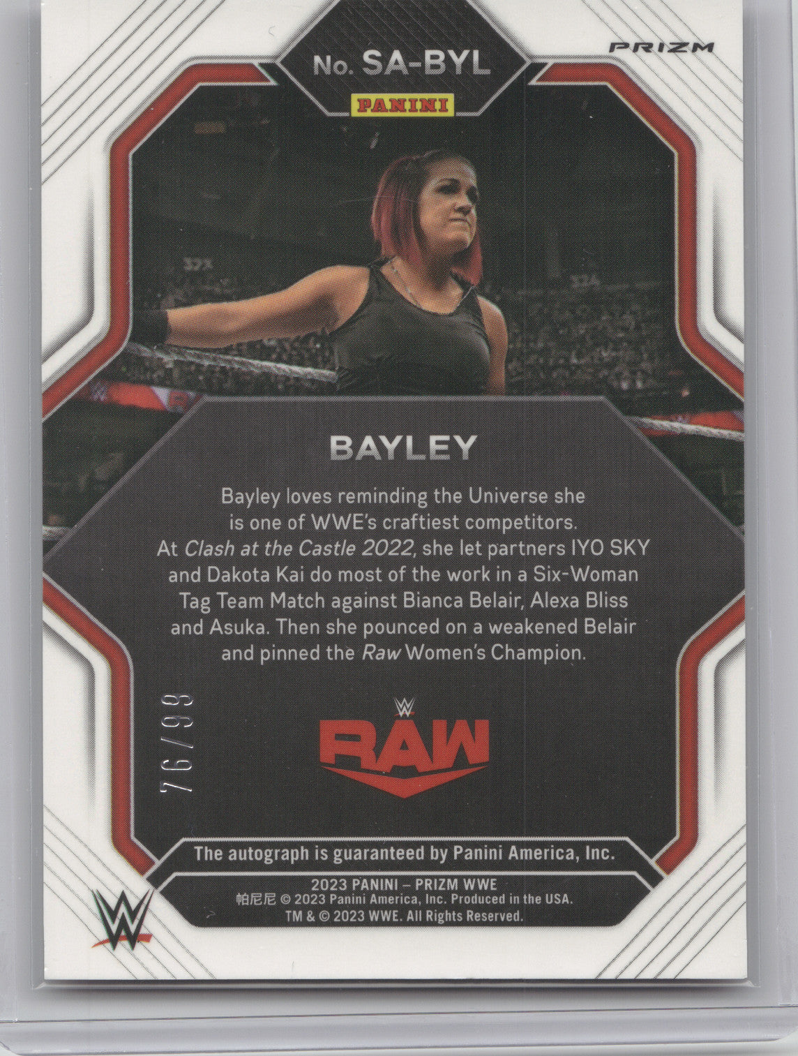 2023 Panini Prizm WWE Superstar Autographs Bayley #SA-BYL Red 76/99