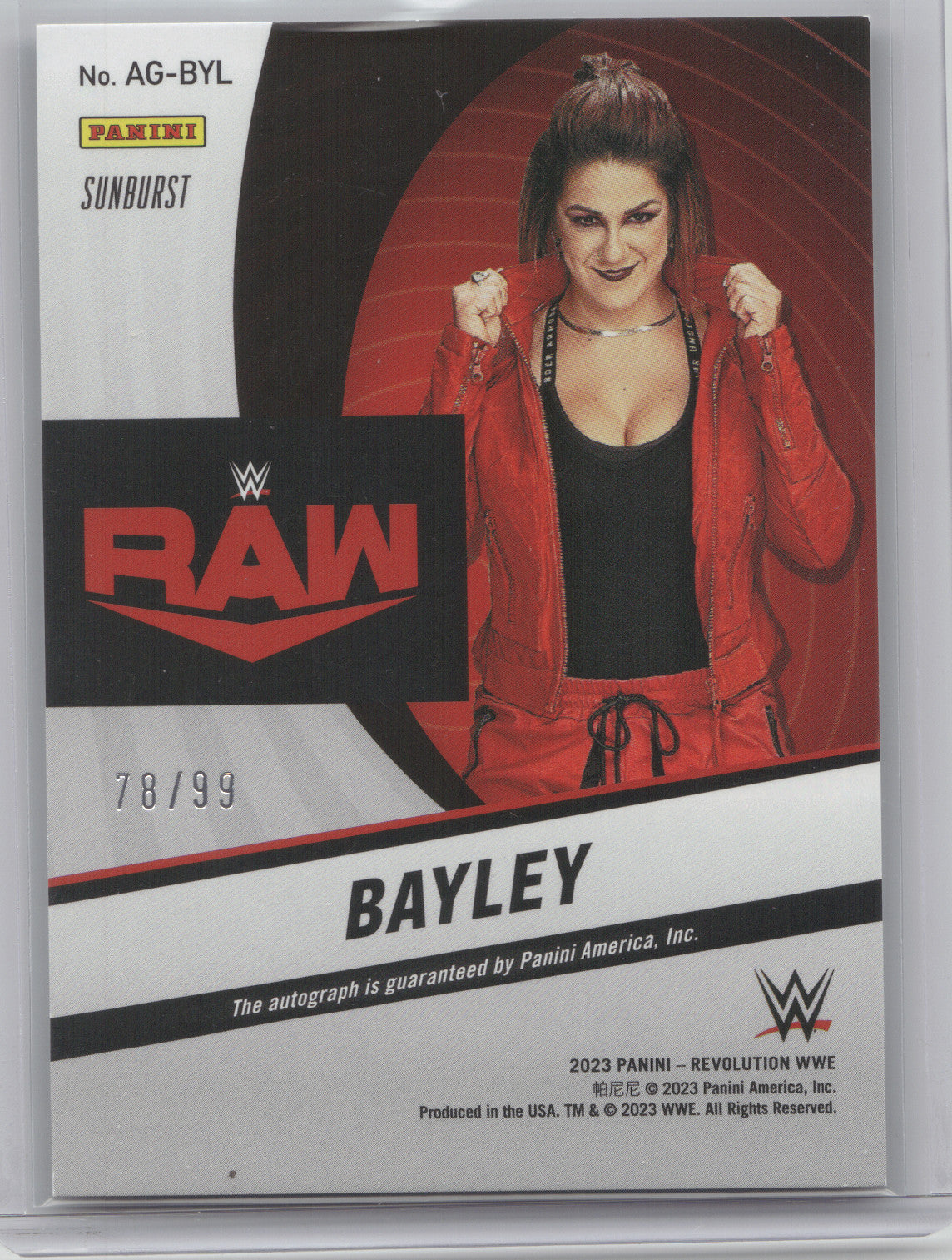 2023 Panini Revolution WWE Autographs Bayley #AG-BYL Sunburst 78/99