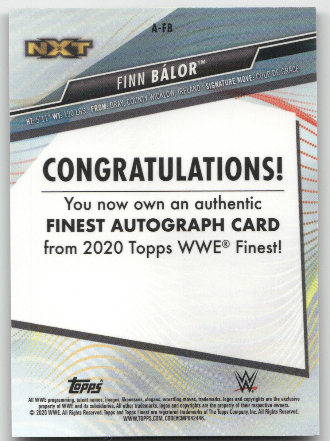 2020 Topps WWE Finest Autographs Finn Bálor #A-FB Black 16/25
