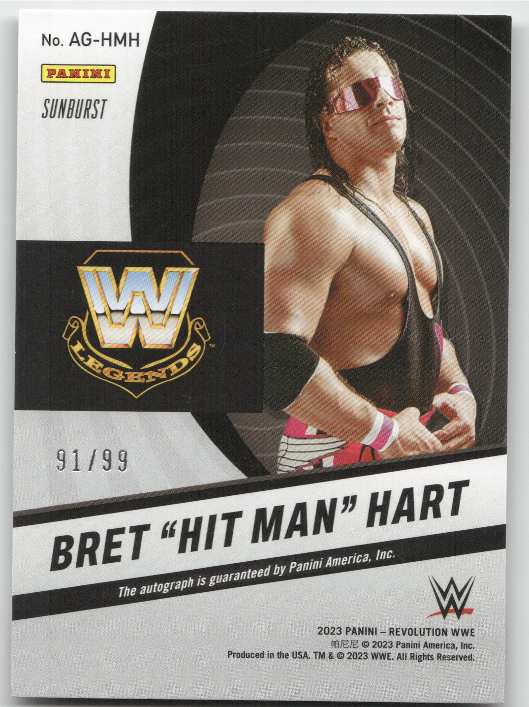 2023 Panini Revolution WWE Bret "Hit Man" Hart #AG-HMH Sunburst 91/99
