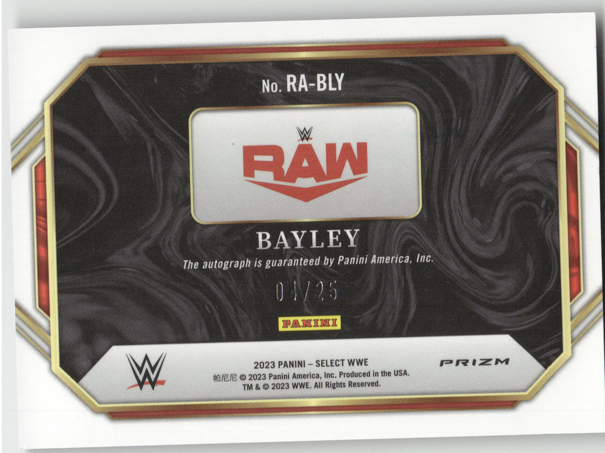 2023 Panini Select Prizm Bayley #RA-BLY Tie-Dye Ringside Action Signatures 04/25